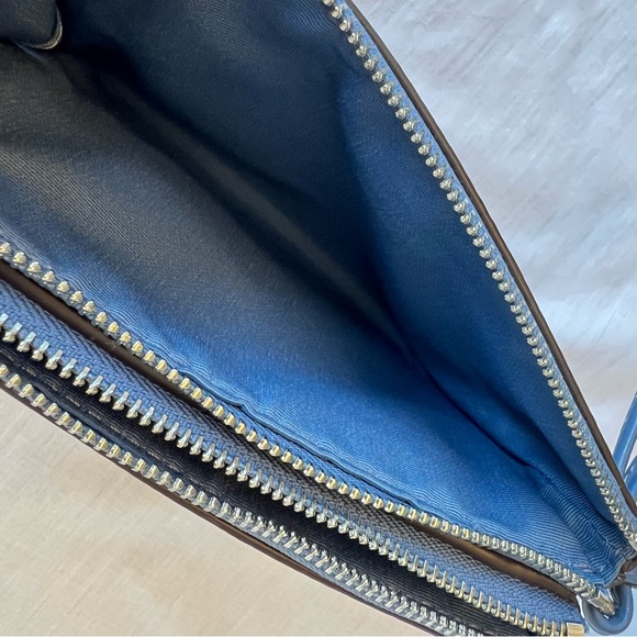 Coach Tan Double Corner Zip Wristlet in Signature Canvas & Blue Fabric Interior - Picture 6 of 14